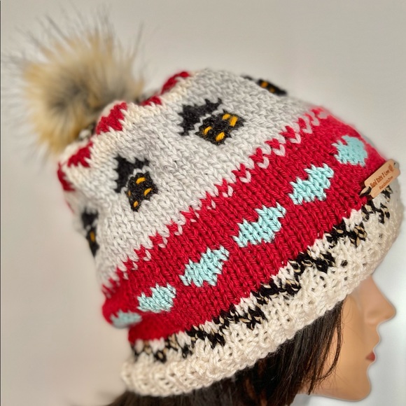 Hand Knits 2 Love Beanie Hat Cap Slouch Hearts Homes Fair-isle Designer Faux Pom main image 4